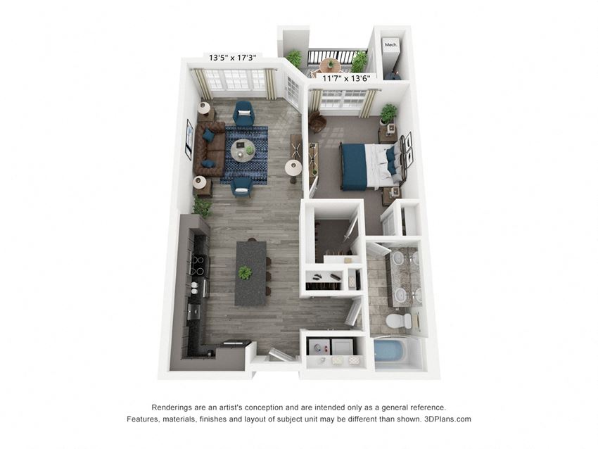The Glen is a 1 bedroom, 1 bathroom floor plan at 8 West in Greensboro, NC The Glen is a 1 bedroom, 1 bathroom floor plan at 8 West in Greensboro, NC